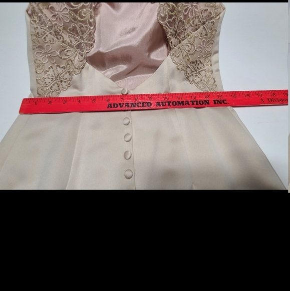 Vintage Alex E-v-e-n-i-n-g-s  Tea Length Dress Size 8 Taupe Sheer Back-Like New - Picture 4 of 7
